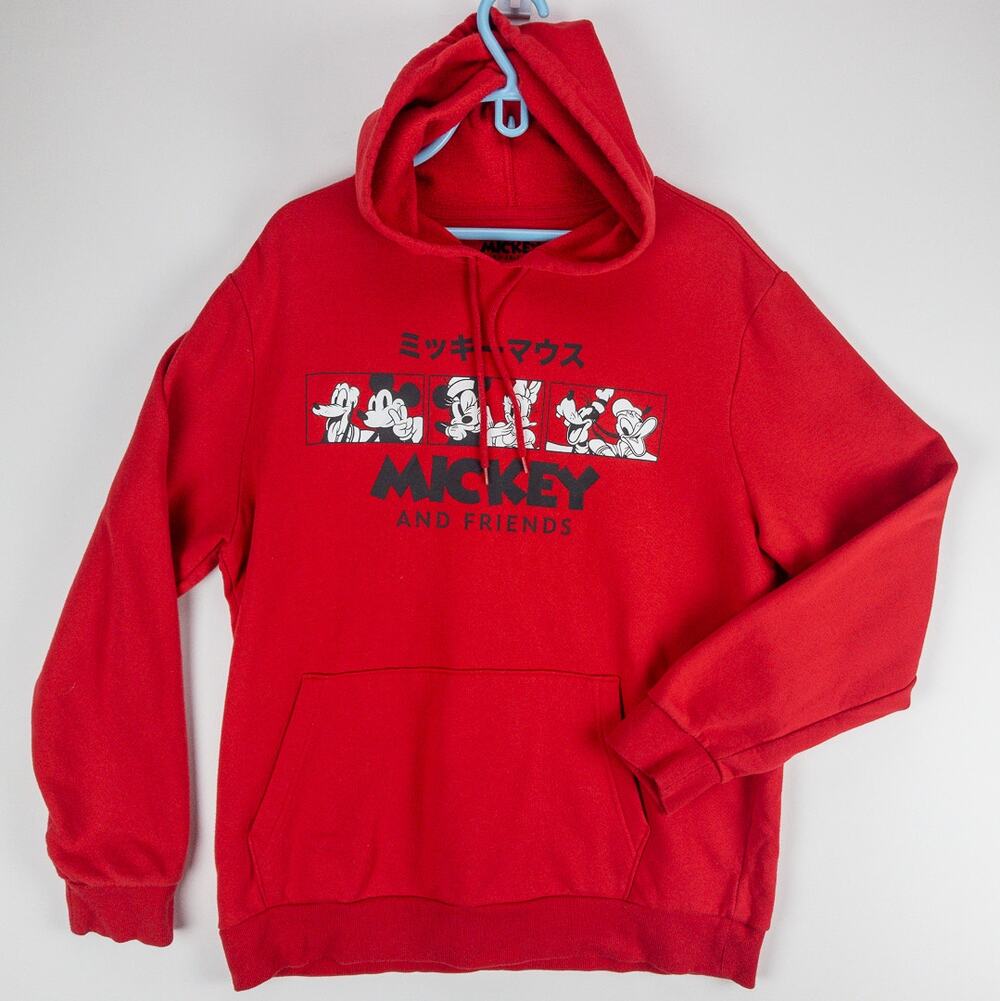 Disney Mickey Mouse & Friends Men's Large Red Fleece Pullover Hoodie Graphic